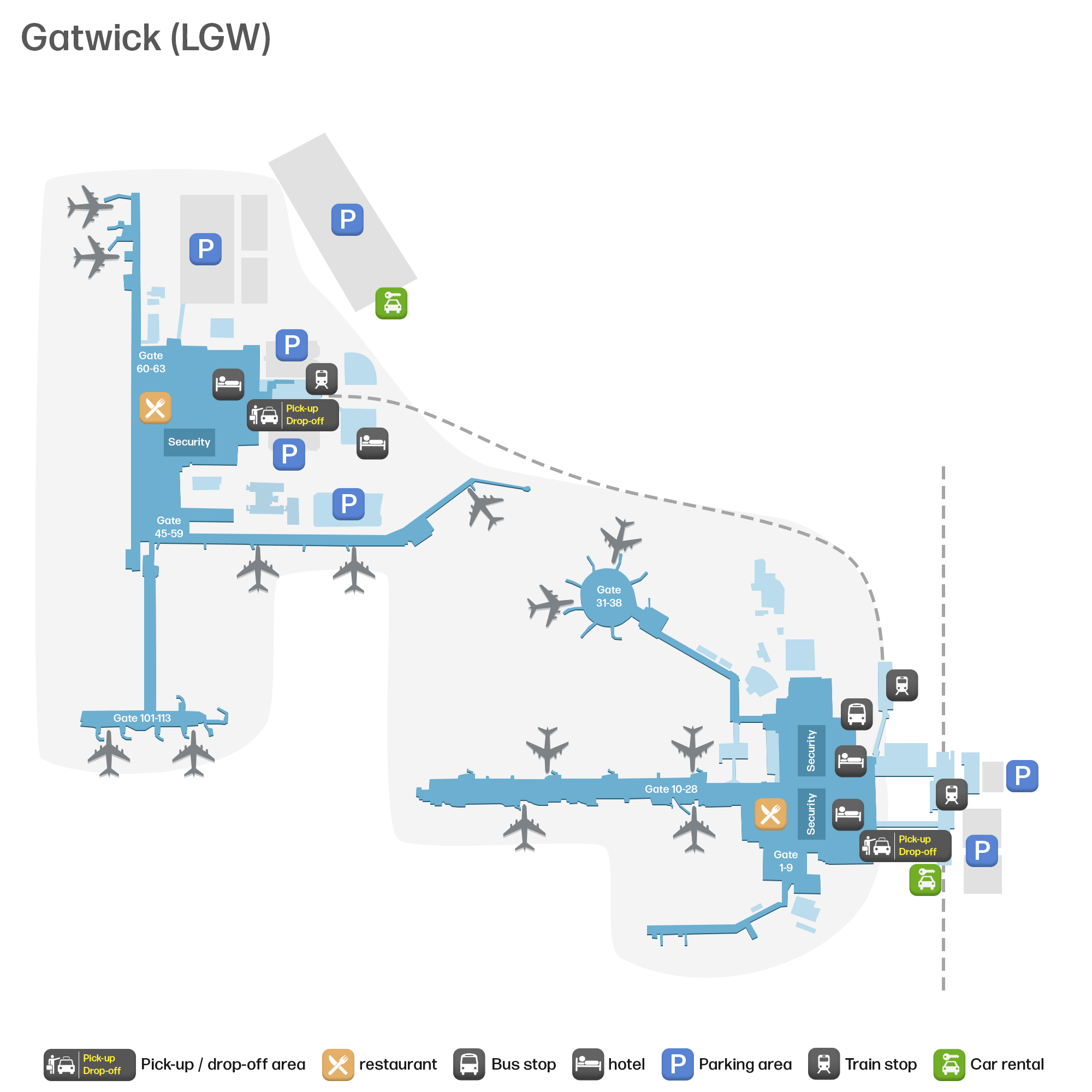 Gatwick Airport – mapa letiska