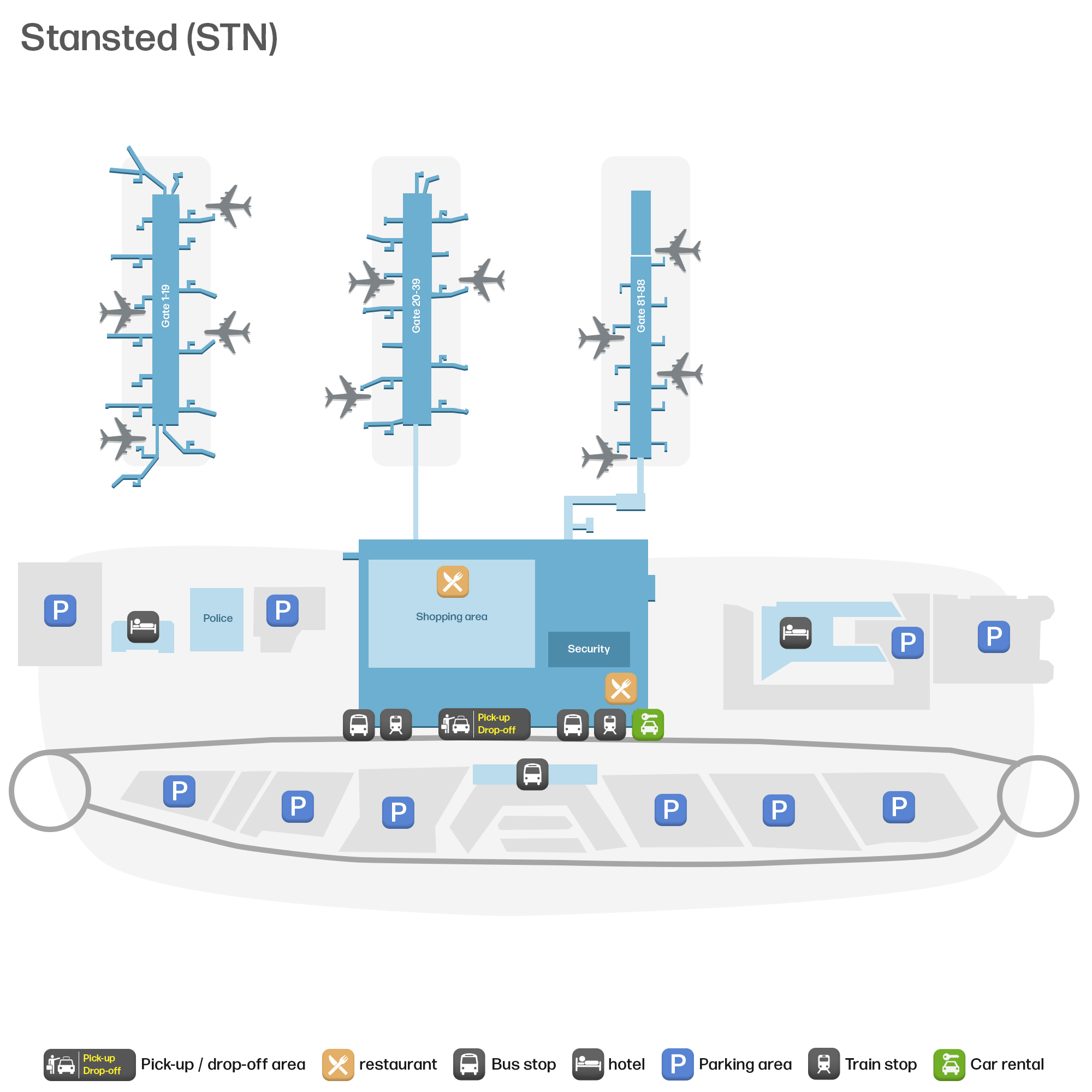 London Stansted Airport – mapa letiska